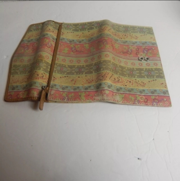 Vintage Fossil Soft Leather Trifold Wallet Floral Stripe Card Holder 7" *READ* - Picture 8 of 8